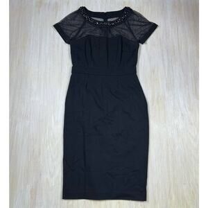 Laundry by Shelli Segal Black Beaded Illusion-Neck Cocktail Dress Size 6 Elegant